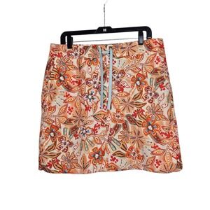 Rip Skirt Pinwheel Floral Print Skirt Orange Red L Drawstring‎ Pockets Coastal